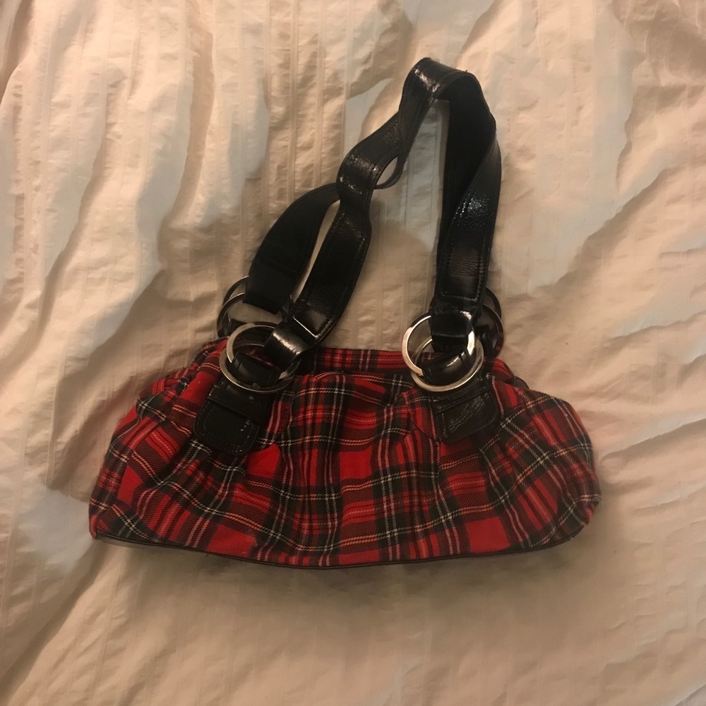 Red plaid hand bag/ mini purse